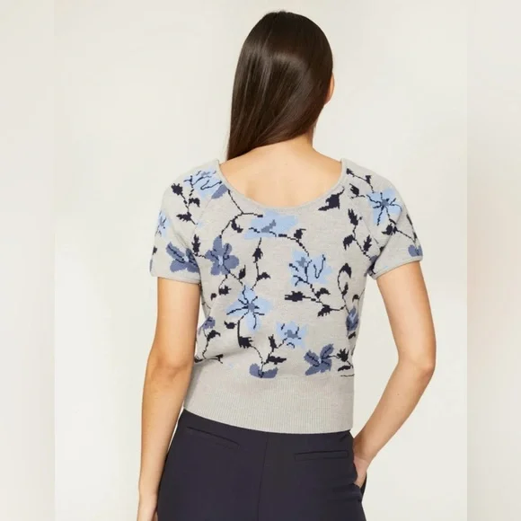 Club Monaco Floral Jacquard Sweater 100% Wool Size S - Picture 2 of 13